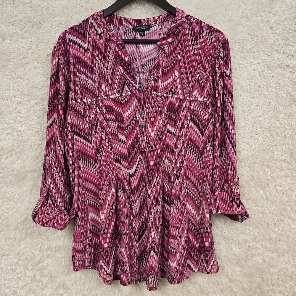 Cocomo Womens Tunic Blouse Chevron Animal Print Stretch Size 1X Boho Layered‎